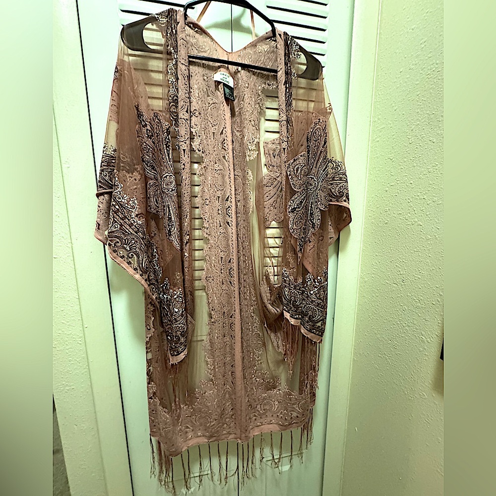 David and Young Pink Kimono with Fringe